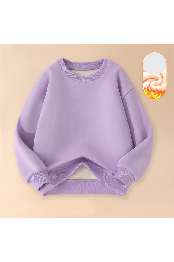 Girls Thermal Sweatshirts, Cotton Crew Neck Long Sleeve Pullover Fall Winter Tops Purple Size 6