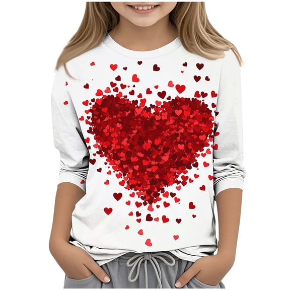 Cethrio Girls Valentine's Day Tops, 3/4 Sleeve Casual Crew Neck 2025 Girls T-Shirts Red Size 3-4 T