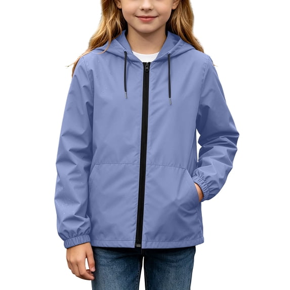 Cethrio Girls Waterproof Jackets, Zip up Outdoor Long Sleeve Lightweight Girls Windbreakers Purple Size 15-16 T
