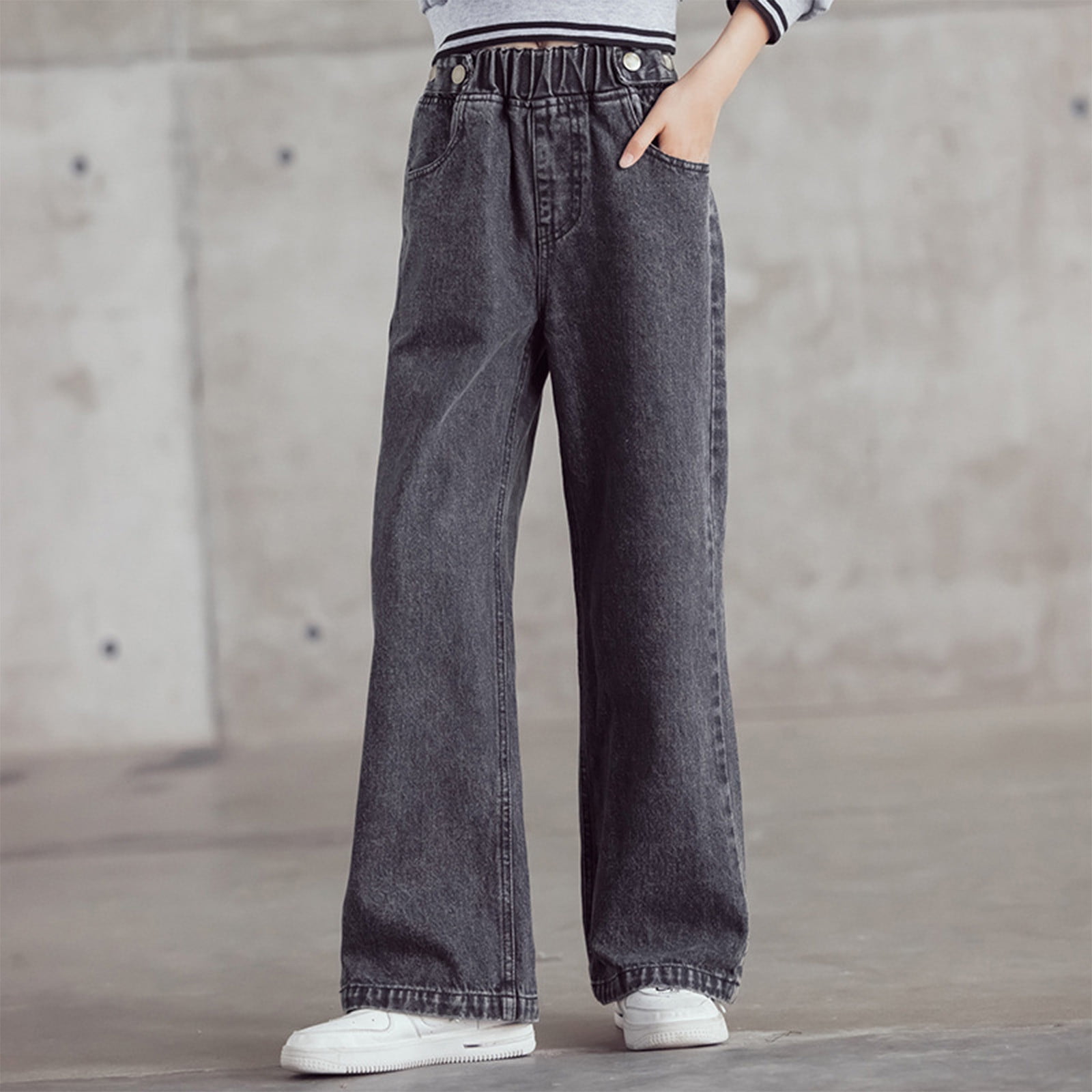 Cethrio Girls Wide Leg Jeans, Pocket Fashion Casual Elastic