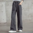 thumbnail image 1 of Cethrio Girls Wide Leg Jeans, Elastic Waist Pocket Fashion Casual Denim Pant Gray Size 5T, 1 of 4