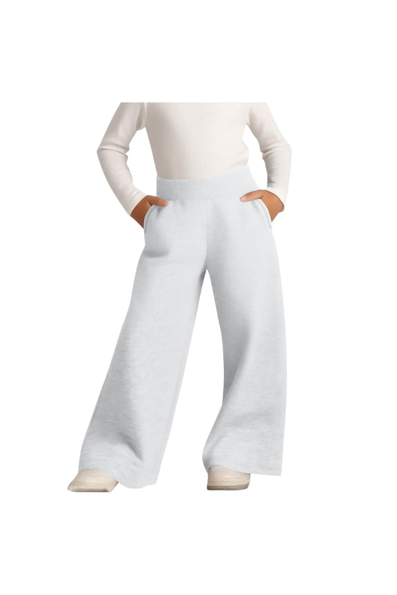 Girls Wide Leg Sweatpants, Casual Open Bottom Warm Relaxed Fit Athletic Pants White Size 6