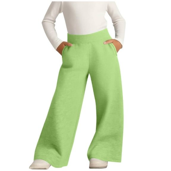Cethrio Girls Wide Leg Sweatpants, Warm Open Bottom Relaxed Fit Casual Athletic Pants Green Size 12