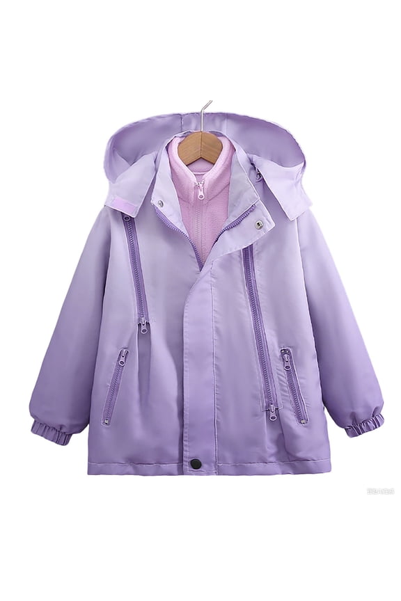 Girls Windbreaker Jacket, Fleece 2 Piece Waterproof Thermal Winter Coats Purple Size 14-16