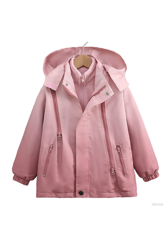 Girls Windbreaker Jacket, Thermal Fleece Waterproof 2 Piece Winter Coats Pink Size 10-12
