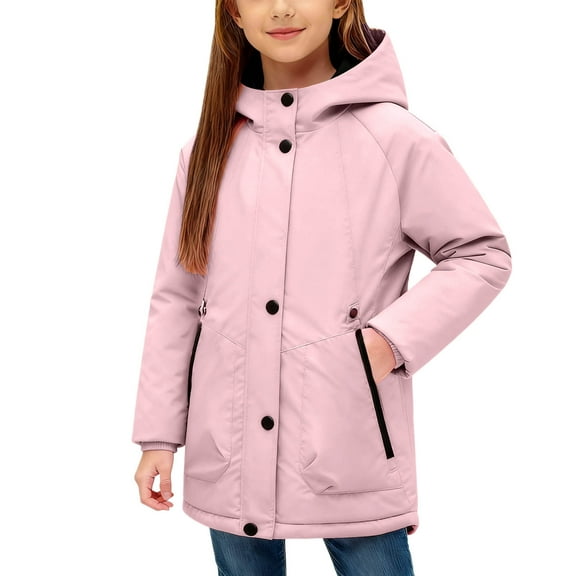 Cethrio Girls Winter Coats, Long Sleeve Waterproof Zip up Warm Windproof Jackets Pink Size 6