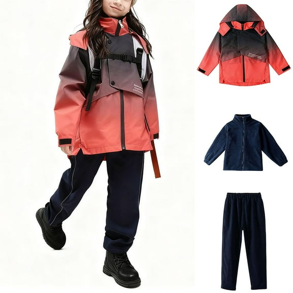 Cethrio Girls Winter Outfit Sets, Long Sleeve Windproof Warm 3 Piece Jackets and Pants Sets Red Size 10-12