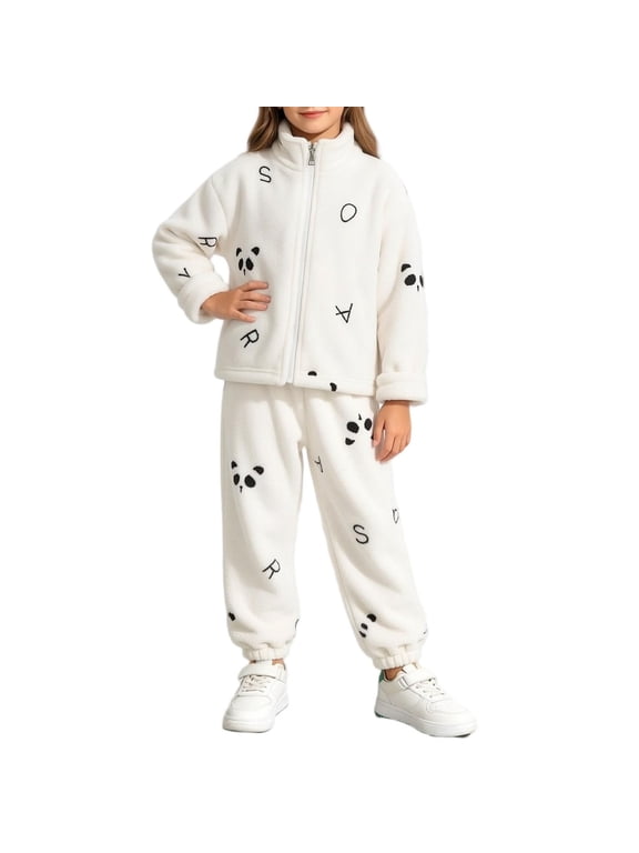 Girls Winter Pajama Sets, 2 Piece Long Sleeve Thermal Soft Girls' Sleepwear White Size 10-12