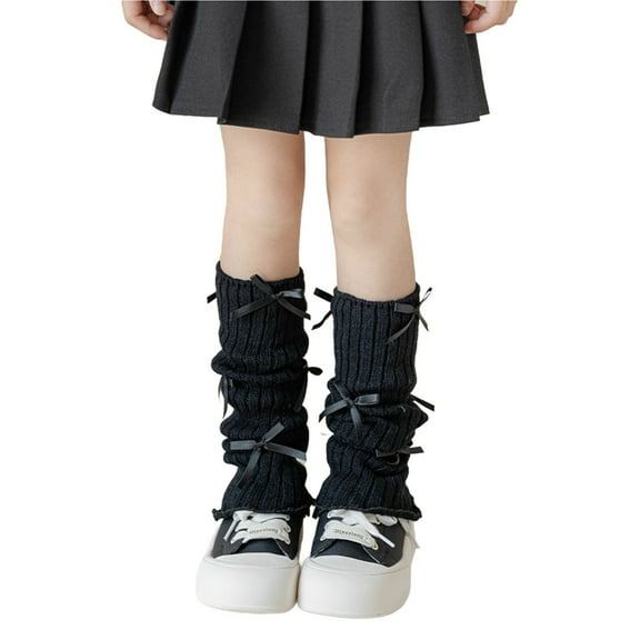 Cethrio Girls Winter Socks, Thermal Stretch Gifts Knitted Knee-High Socks Black Size 3-15T