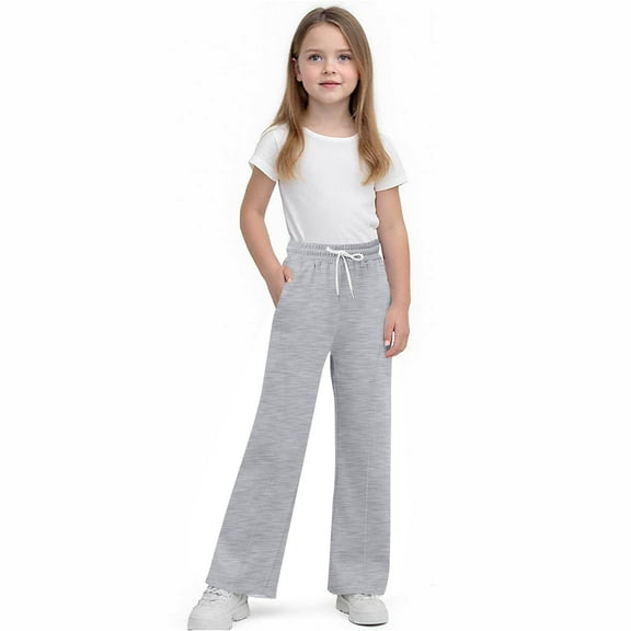 Cethrio Girls Winter Sweatpants, Drawstring Open Bottom Thermal Straight Leg Athletic Pants Gray Size 10-12T
