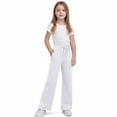 thumbnail image 1 of Cethrio Girls Winter Sweatpants, Drawstring Thermal Open Bottom Straight Leg Athletic Pants White Size 8, 1 of 3