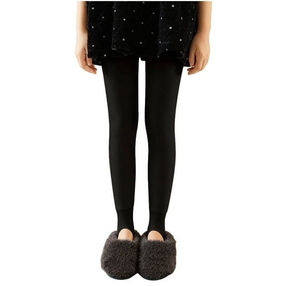 Cethrio Girls Winter Tights, Thermal Elastic Waist Stretch Yoga Fleece Lined Leggings Black Size 2-3 T