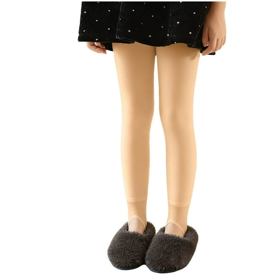 Cethrio Girls Winter Tights, Yoga Stretch Elastic Waist Thermal Fleece Lined Leggings Beige Size 2-12 T