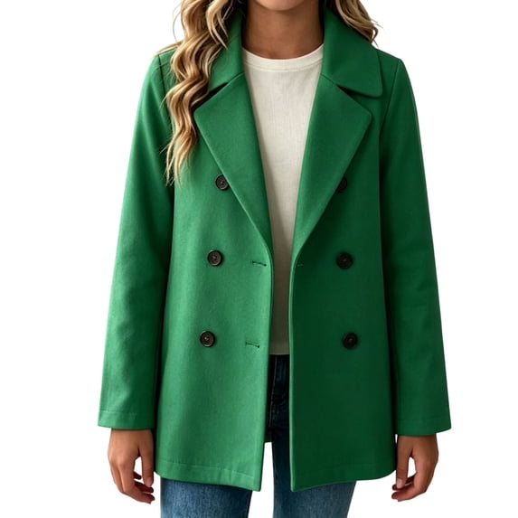 Cethrio Girls Wool Blend Peacoats Size 13-14 Years, Double‑Breasted Casual Warm Mid-length Girls Winter Outerwear Green
