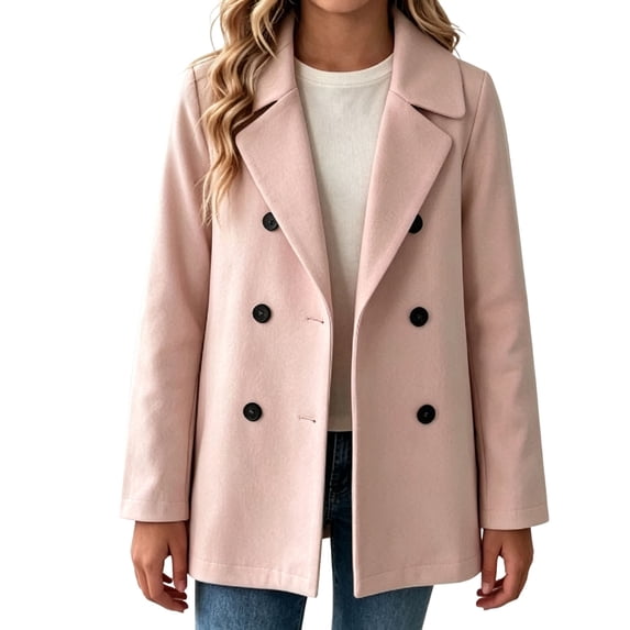 Cethrio Girls Wool Blend Peacoats Size 9-10 Years, Double‑Breasted Mid-length Warm Casual Girls Winter Outerwear Pink