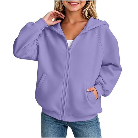 Cethrio Girls Zip up Hoodies, Lightweight Spring Fall Casual Long Sleeve Girls Jackets with Pockets Purple Size 13-14 T