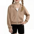 thumbnail image 1 of Cethrio Girls Zip up Hoodies, Long Sleeve Casual Athletic Spring Fall Girls Sweatshirts Khaki Size 7-8, 1 of 8