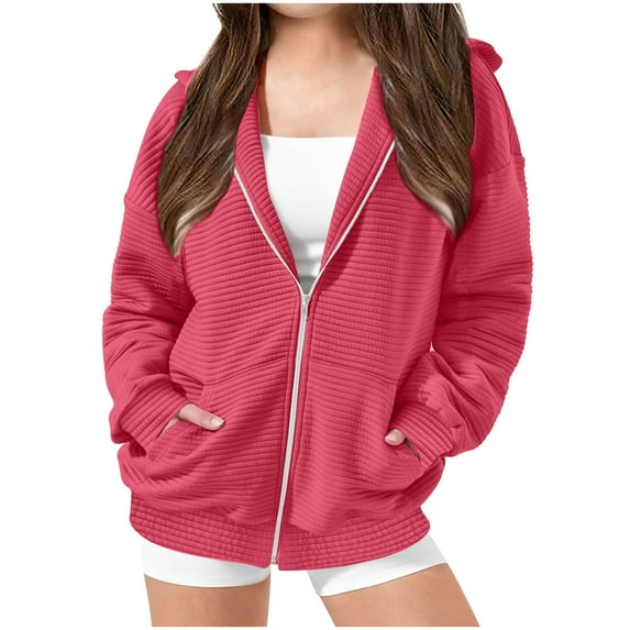 Cethrio Girls Zip up Hoodies, Loose Fit Fall Long Sleeve Casual Girls Sweatshirts Hot Pink Size 14-16