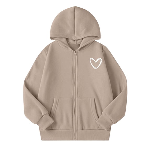 Cethrio Girls Zip up Hoodies Size 11-12 Years, Casual Long Sleeve Graphic Lightweight Fleece‑Lined Girls Jackets Khaki