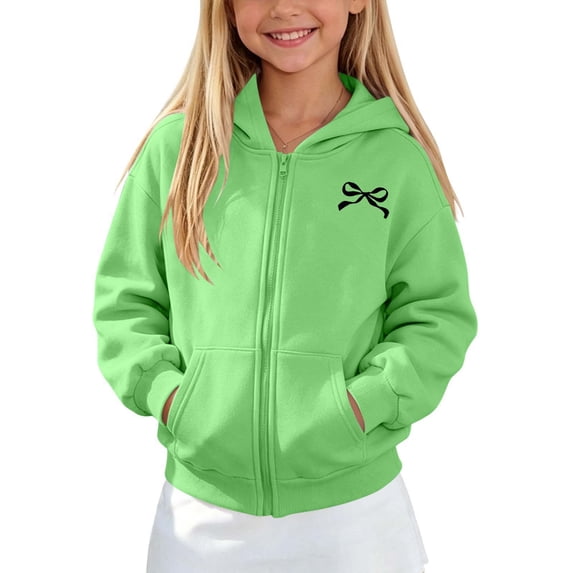 Cethrio Girls Zip up Hoodies Size 5-6 Years, Casual Lightweight Fleece‑Lined Long Sleeve Printed Girls Jackets Mint Green