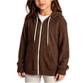 thumbnail image 1 of Cethrio Girls Zip up Sweaters, Hooded Casual Long Sleeve Lightweight Fall Outerwear Brown Size 5-6 T, 1 of 5