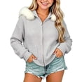thumbnail image 1 of Cethrio Girls Zip up Sweaters, Long Sleeve Casual Hooded Knitted Fall Outerwear Gray Size 11-12 T, 1 of 5