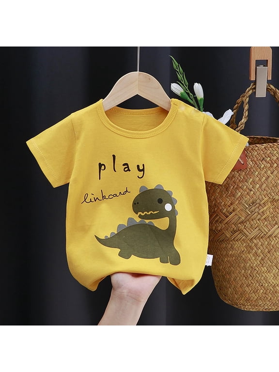 Graphic T Shirts for Boys, Casual Cotton Short Sleeve 2025 Summer Tops Yellow Size 5 T