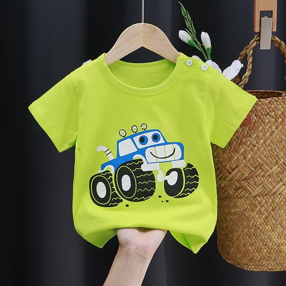 Cethrio Graphic T Shirts for Boys, Casual Gifts Short Sleeve Cotton Summer Tees Green Size 2 T