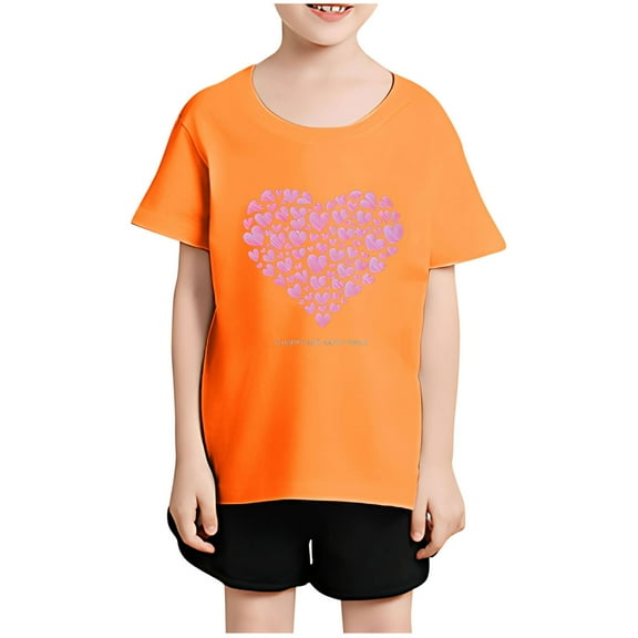 Cethrio Graphic Tees for Girls, Short Sleeve Pullover Crew Neck Casual Summmer Shirts Orange Size 4-6 T