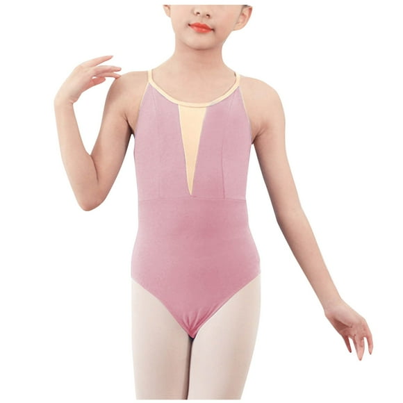 Cethrio Gymnastics Leotards for Girls, Sleeveless Cotton Ballet Dance Leotards Pink Size 12-13 T