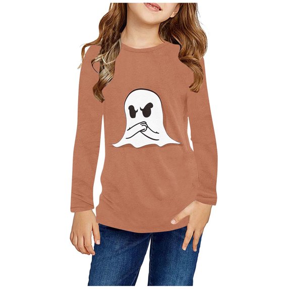 Cethrio Halloween Tops for Girls, Long Sleeve Pullover Crewneck Kids Clothes Multicolor Size 3-4 T