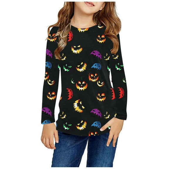 Cethrio Halloween Tops for Girls, Pullover Crewneck Long Sleeve Kids Clothes Multicolor Size 3-4 T