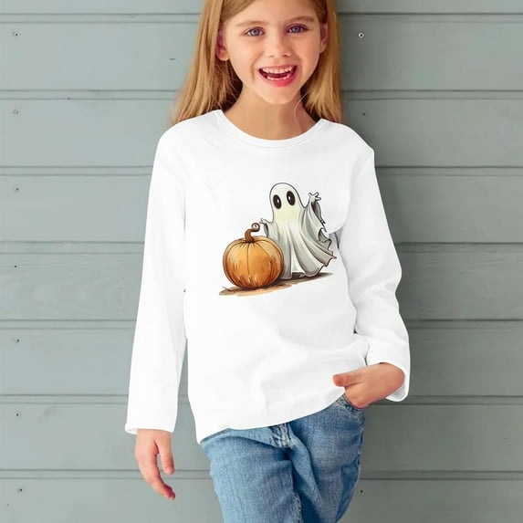 Cethrio Halloween Tops for Girls, Pullover Crewneck Long Sleeve Kids Clothes Multicolor Size 3-4 T