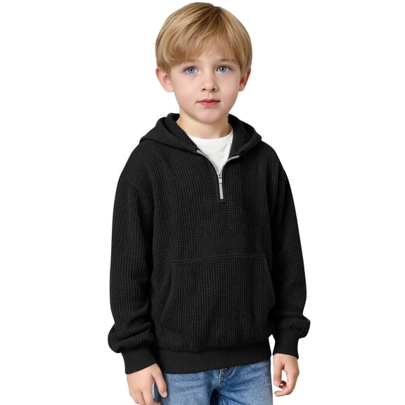 Cethrio Hoodies for Boy, Half-zip Casual Long Sleeve Pullover Boys Sweatshirts Black Size 10-12