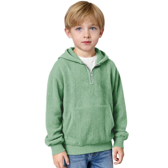 Cethrio Hoodies for Boy, Half-zip Casual Pullover Long Sleeve Boys Sweatshirts Green Size 8