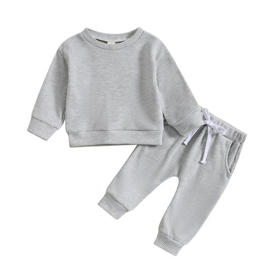 Cethrio Infant Spring And Fall Outfits Solid Color Long Sleeve Sweatshirt Tops Pants Set Winter Clothes For Boys Girls 0-2 Years Gray Size 0M
