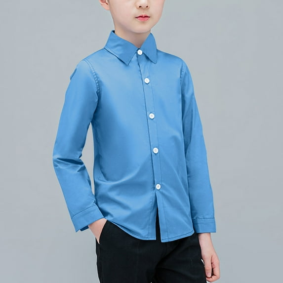 Wavsuf Kids Baby Boys Dress Shirts Spring Solid Turndown Blue Dress Shirts Size 5 Years