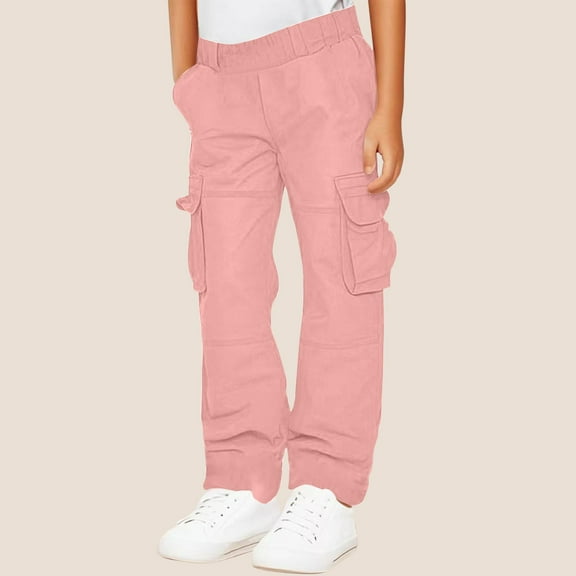 Cethrio Kids Boys Cargo Pants, Athletic Casual Elastic Waist 2025 Pants with Pockets Pink Size 14-15 T