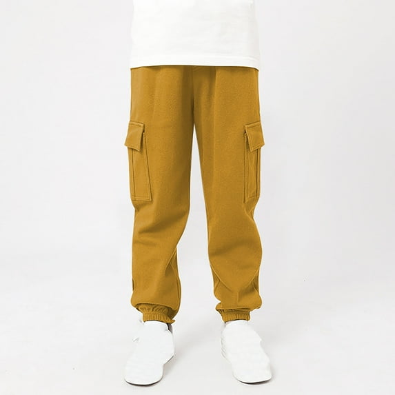 Cethrio Kids Boys Cargo Pants, Elastic Waist Cotton Lightweight Sweatpants Gold Size 11-12 T