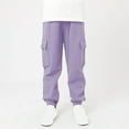 thumbnail image 1 of Cethrio Kids Boys Cargo Pants, Elastic Waist Lightweight Cotton Sweatpants Purple Size 8-9 T, 1 of 7