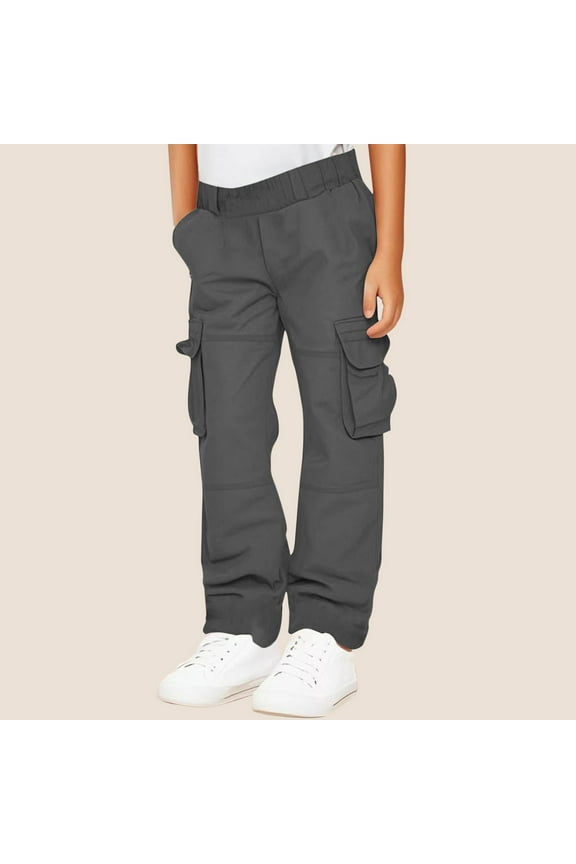 Kids Boys Cargo Pants Size 14-16 T, Athletic Elastic Waist Casual 2025 Pants with Pockets Dark Gray