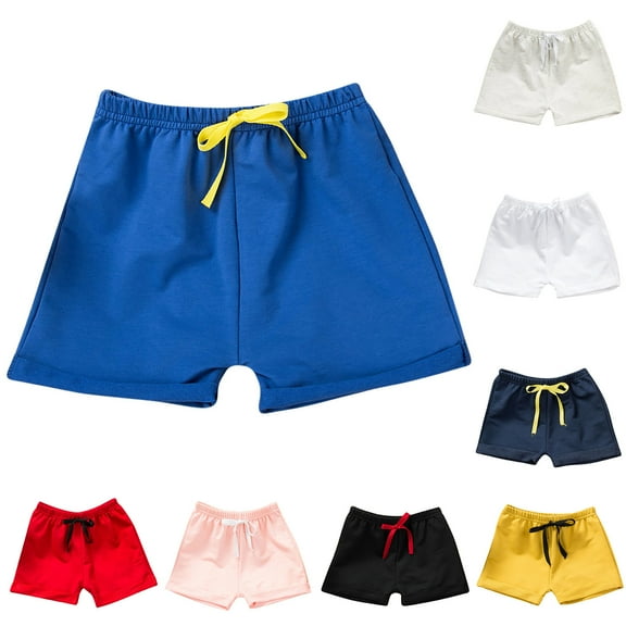 Cethrio Kids Boys Girls Athletic Shorts, Running Cotton Drawstring Summer Shorts Blue Size 6Months-8T