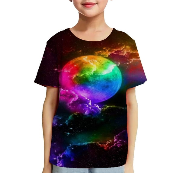 Cethrio Kids Boys Girls Fashion Cute Round Neck Print Short Sleeve Top
