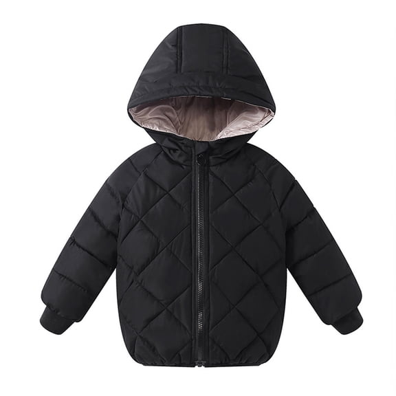 Cethrio Kids Boys Girls Puffer Jacket, Cotton Hooded Warm Windproof Winter Coats Outerwear Black Size 7-8 T