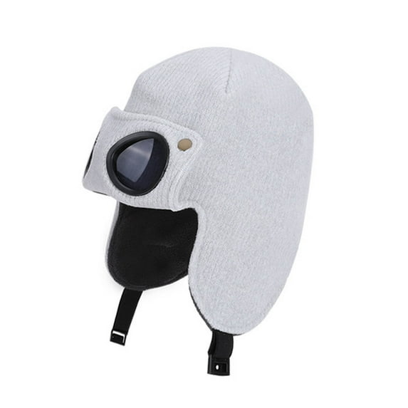 Cethrio Kids Boys Knitted Hats, Outdoor Soft Stretchy Thermal Winter Hats with Earflap Gray Size 6-13 T