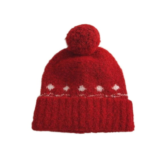 Cethrio Kids Boys Knitted Hats, Soft Winter Printed Stretchy Kids Beanies Red Size 0-15T