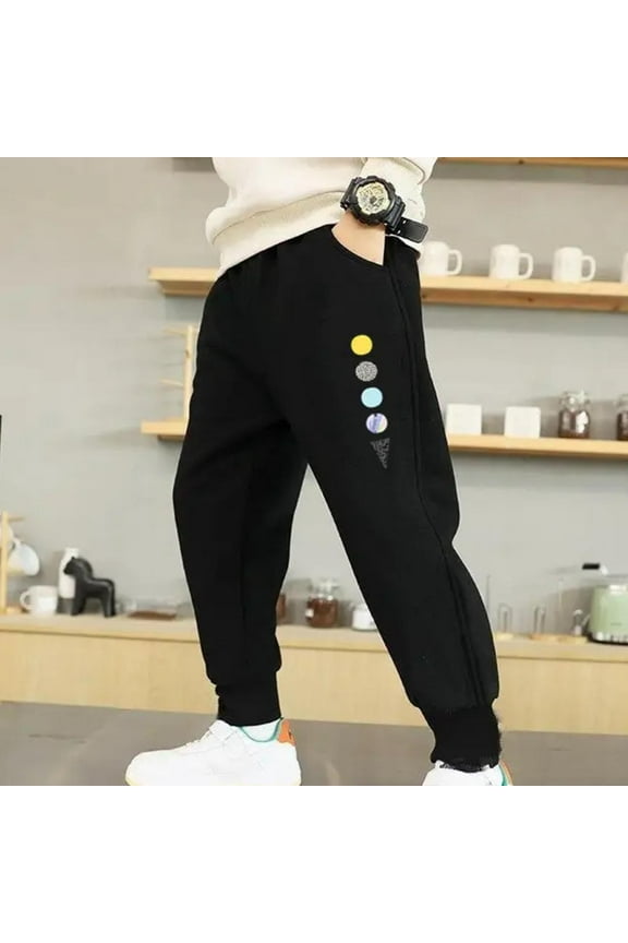Kids Boys Sweatpants, Cotton Gifts Elastic Waist Casual Jogger Pants Black Size 7 T