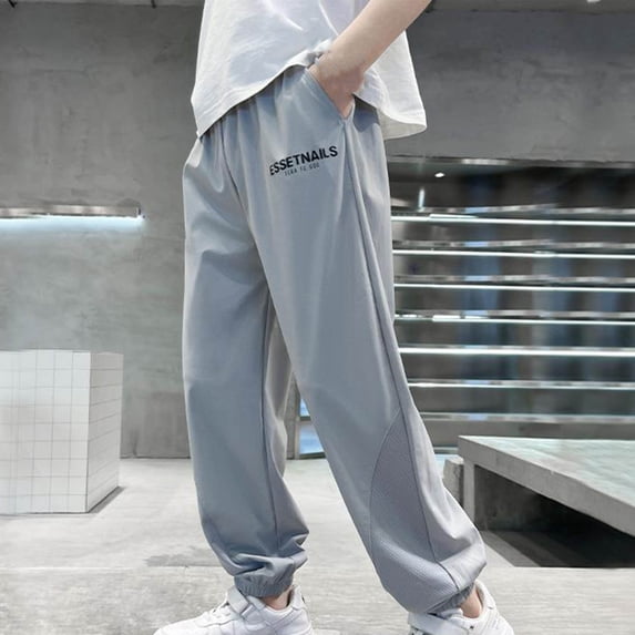 Cethrio Kids Boys Sweatpants, Elastic Waist Athletic Thin Casual Summer Pants Gray Size 7-8 T