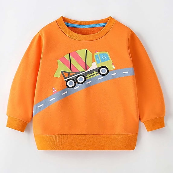 Cethrio Kids Boys Sweatshirts, Cotton Printed Long Sleeve Pullover Tops Orange Size 7 T