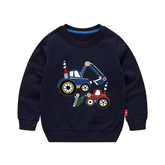 Cethrio Kids Boys Sweatshirts, Long Sleeve Cotton Printed Pullover Tops Navy Size 7-8 T